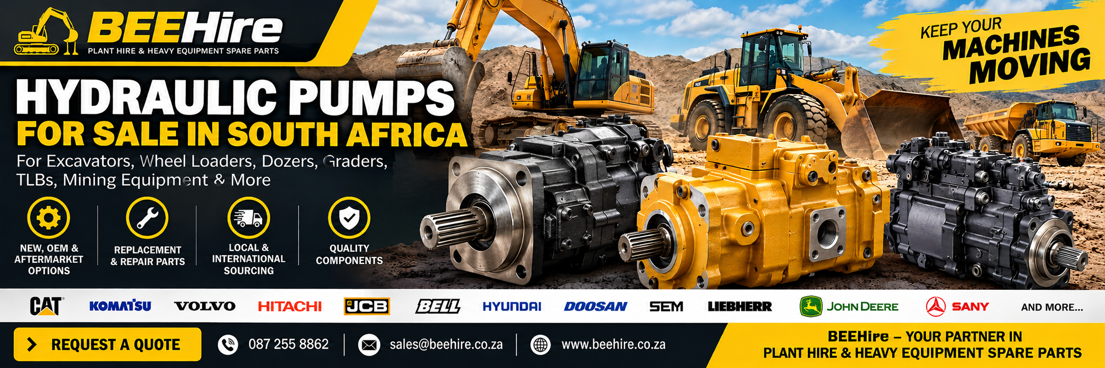 Hydraulic pumps for sale South Africa for earthmoving equipment