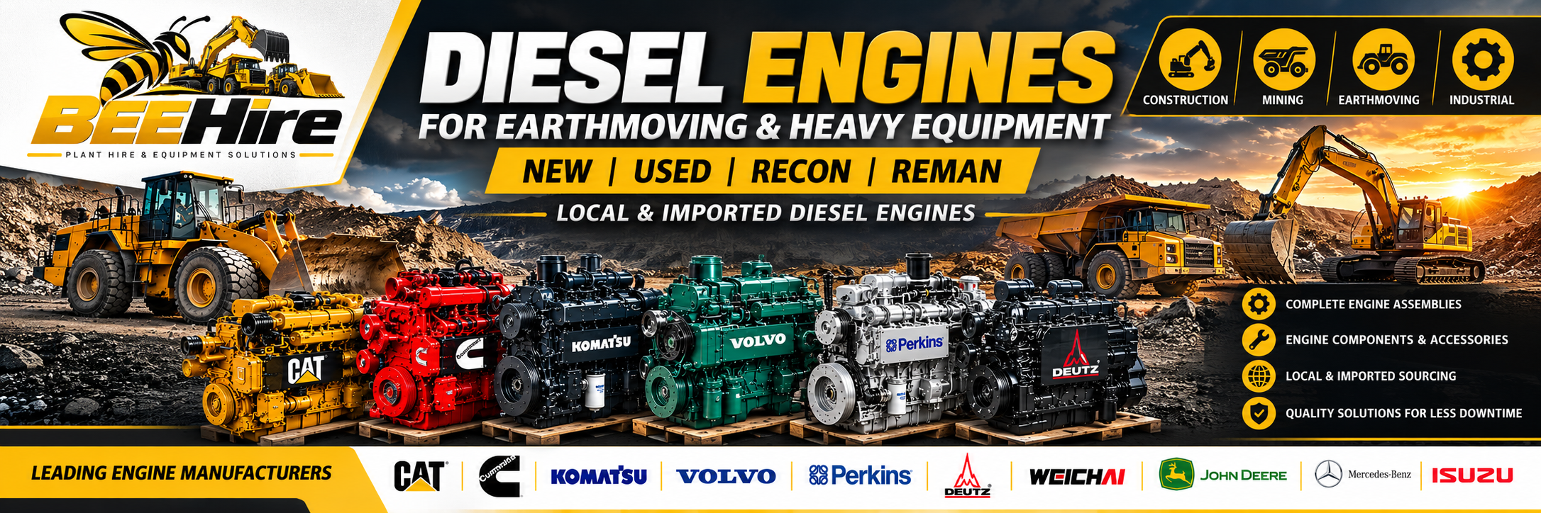 Diesel engines for sale in South Africa for earthmoving equipment